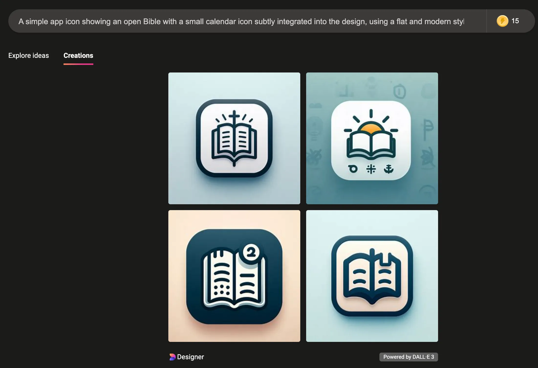 Four quite different app icons with the top right being a simple book with a yellow sun above it.