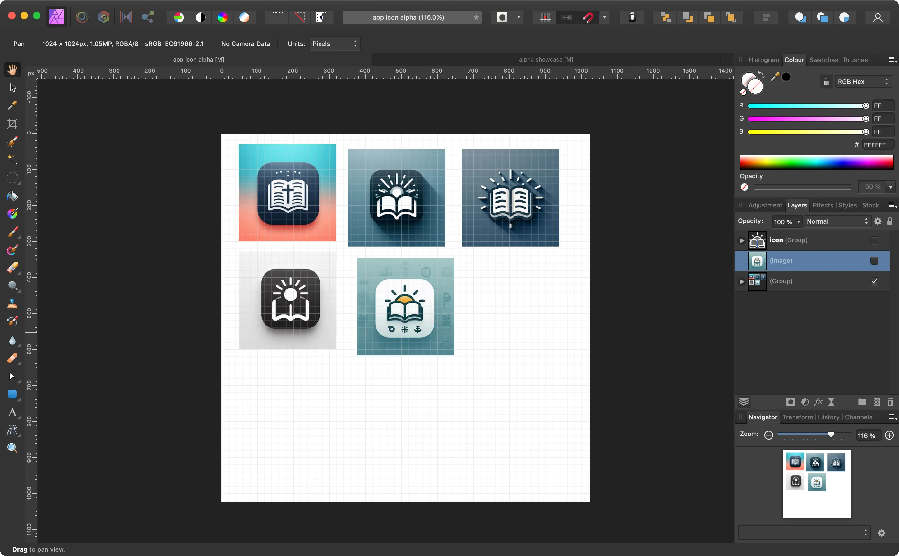 Screenshot of a graphic design software with previous generator icons pasted into it