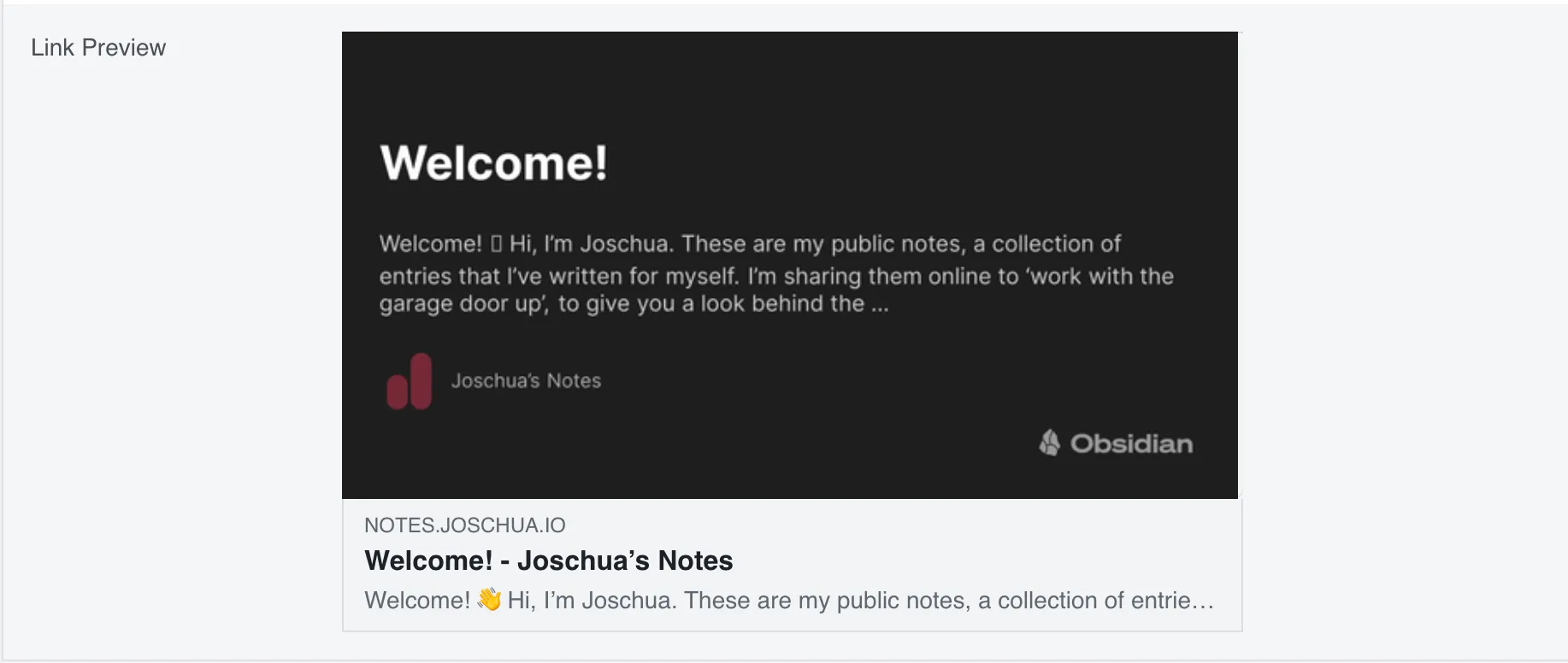 Link preview image that shows Welcome as the title of the note