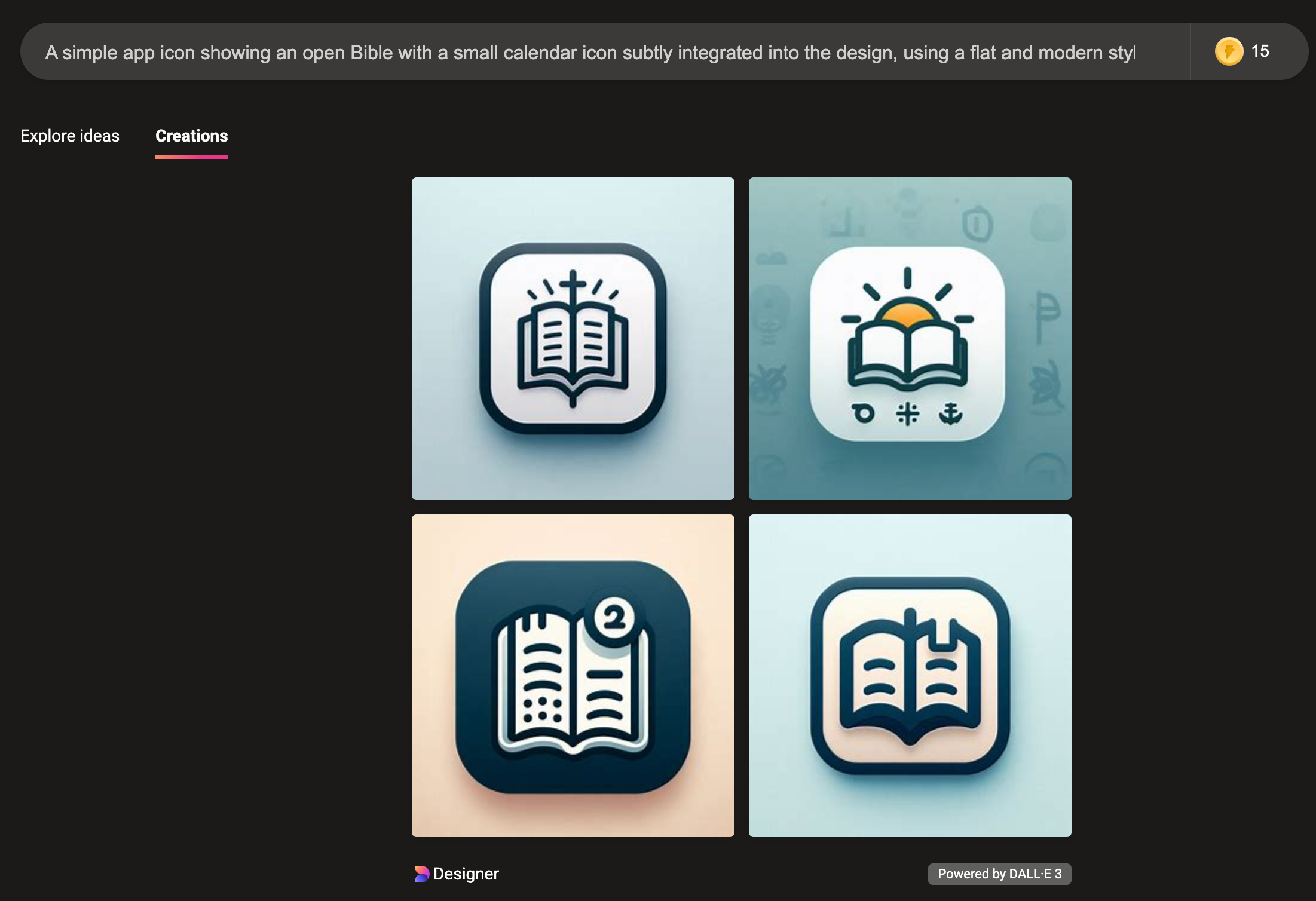 Four quite different app icons with the top right being a simple book with a yellow sun above it.