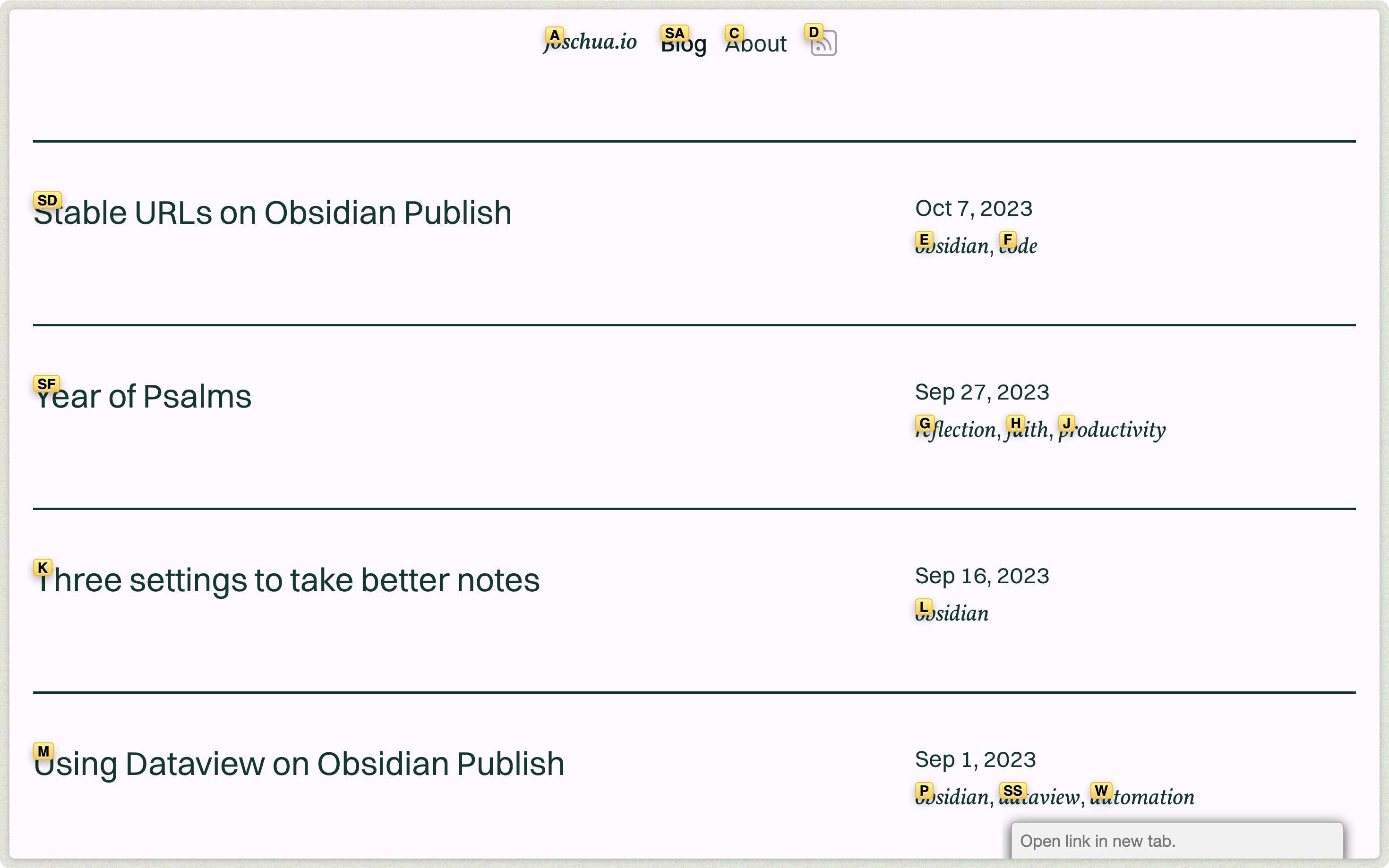 Website where links have key codes above them
