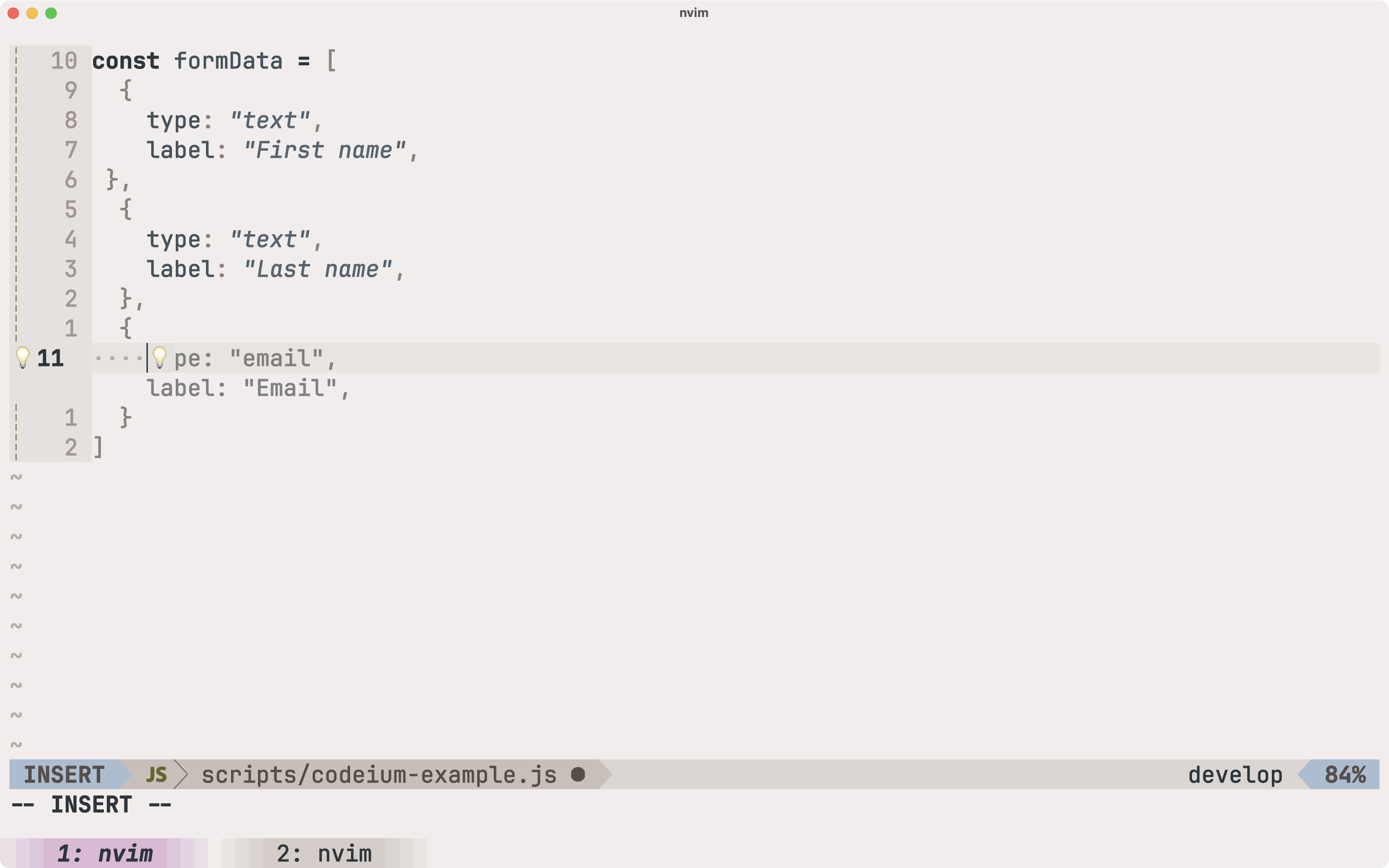 AI code suggestion in a Terminal window